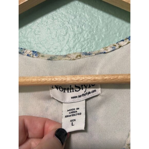 Vintage NorthStyle Women's Lace Blue Cream Floral Midi Short Sleeve Dress‎ Large - Picture 6 of 8